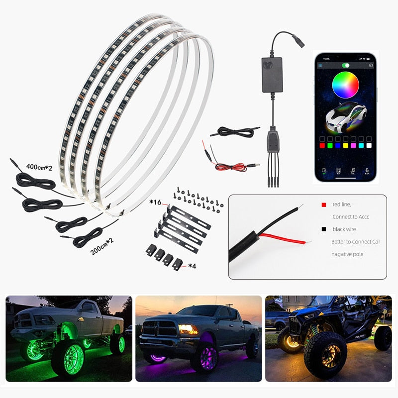 Wheel Lights Double-row set of 4 Waterproof 12V LED RGB Chasers