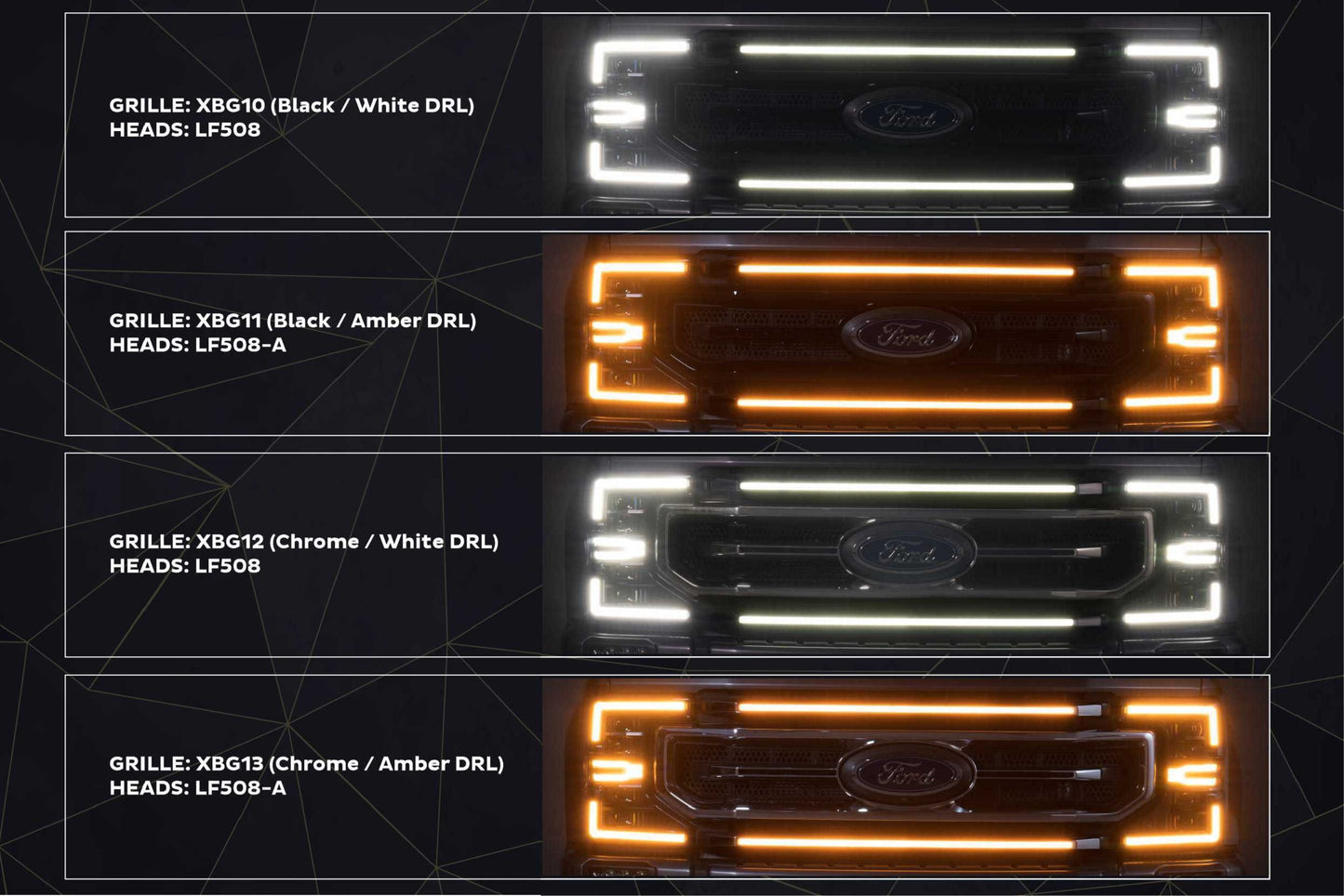 XBG LED Grille: Ford Super Duty (20-22) (Gloss Black / Amber DRL)