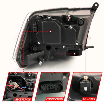 DODGE RAM 1500 09-18 / 2500/3500 10-18 PROJECTOR PLANK STYLE SWITCHBACK HEADLIGHTS GLOSS BLACK (OE STYLE) (FOR ALL MODELS)