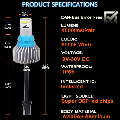 Premium T15 LED 6000k White CANBUS Error Free 912 W16W Car Reverse Turn Signal Brake