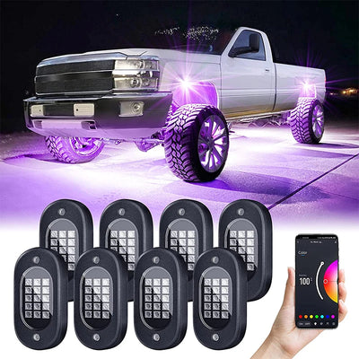Multicolor Rock Lights Underglow for Trucks 4/6/8/10/12 Pods App Control 12V Off-Road Light Kit Jeep UTV SUV ATV RZR Trail Rig