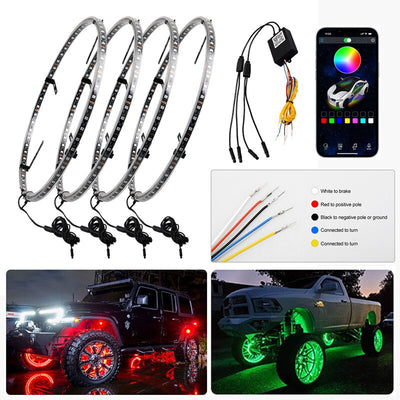 4Pcs 15.5 In Wheel lights LED  Neon Lamp With Brake Steering APP/Remote RGB Hub Light Auto Assesories