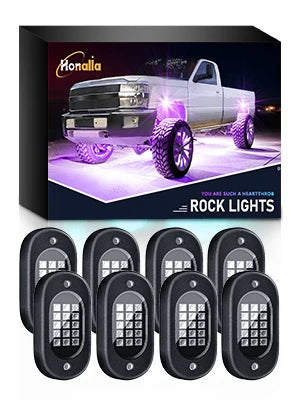 Multicolor Rock Lights Underglow for Trucks 4/6/8/10/12 Pods App Control 12V Off-Road Light Kit Jeep UTV SUV ATV RZR Trail Rig