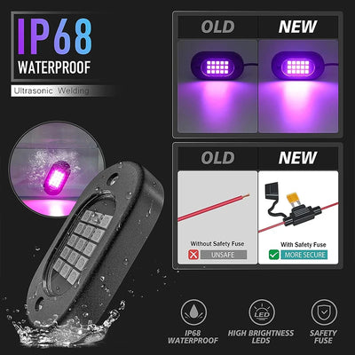 Multicolor Rock Lights Underglow for Trucks 4/6/8/10/12 Pods App Control 12V Off-Road Light Kit Jeep UTV SUV ATV RZR Trail Rig