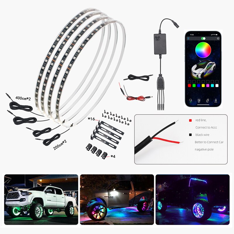 Wheel Lights Double-row set of 4 Waterproof 12V LED RGB Chasers