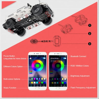 For Kawasaki Teryx 800/KRX 1000 UTV SXS 8x RGB LED Rock Lights Offroad Underglow Wireless Bluetooth Music Timing Truck Boat ATV