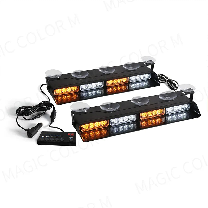 32 LED Car Strobe Lights 2-in-1 For Emergency Flash Warning Lamp Windshield Bar Red Blue Amber White Waterproof