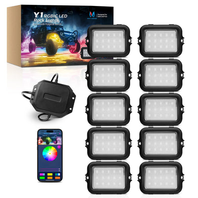 MICTUNING 12Pods Y1 Extensible RGB+IC LED Rock Lights Kit, Color Decorative Underbody Lights With Wireless APP Control For Truck
