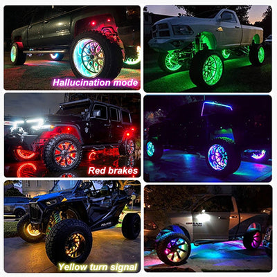 4Pcs 15.5 In Wheel lights LED  Neon Lamp With Brake Steering APP/Remote RGB Hub Light Auto Assesories