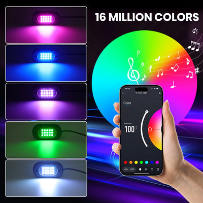Multicolor Rock Lights Underglow for Trucks 4/6/8/10/12 Pods App Control 12V Off-Road Light Kit Jeep UTV SUV ATV RZR Trail Rig