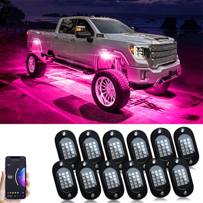 Multicolor Rock Lights Underglow for Trucks 4/6/8/10/12 Pods App Control 12V Off-Road Light Kit Jeep UTV SUV ATV RZR Trail Rig