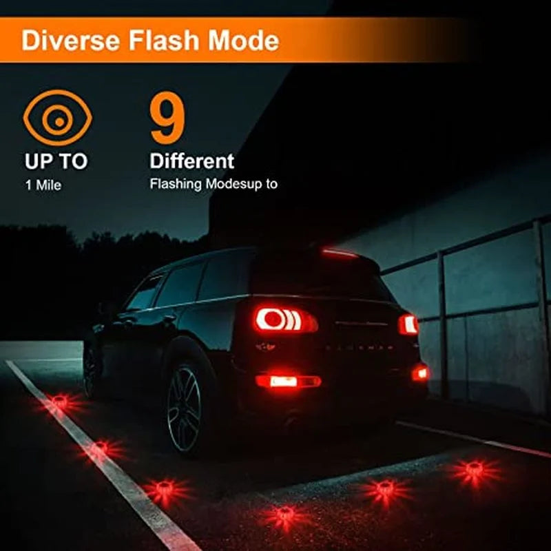 3 Pack LED Road Flares Flashing Emergency Warning Light USB Rechargeable Roadside Safety