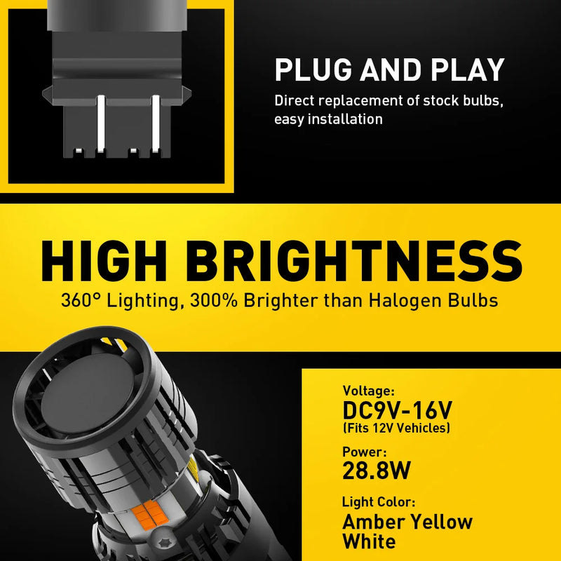 AUXITO 2X T25 3157 Switchback LED Canbus P27/7W Turn Signal Bulb No Hyper Flash Error Free Dual Color Amber White for Ford focus
