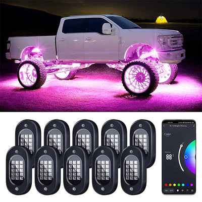 Multicolor Rock Lights Underglow for Trucks 4/6/8/10/12 Pods App Control 12V Off-Road Light Kit Jeep UTV SUV ATV RZR Trail Rig