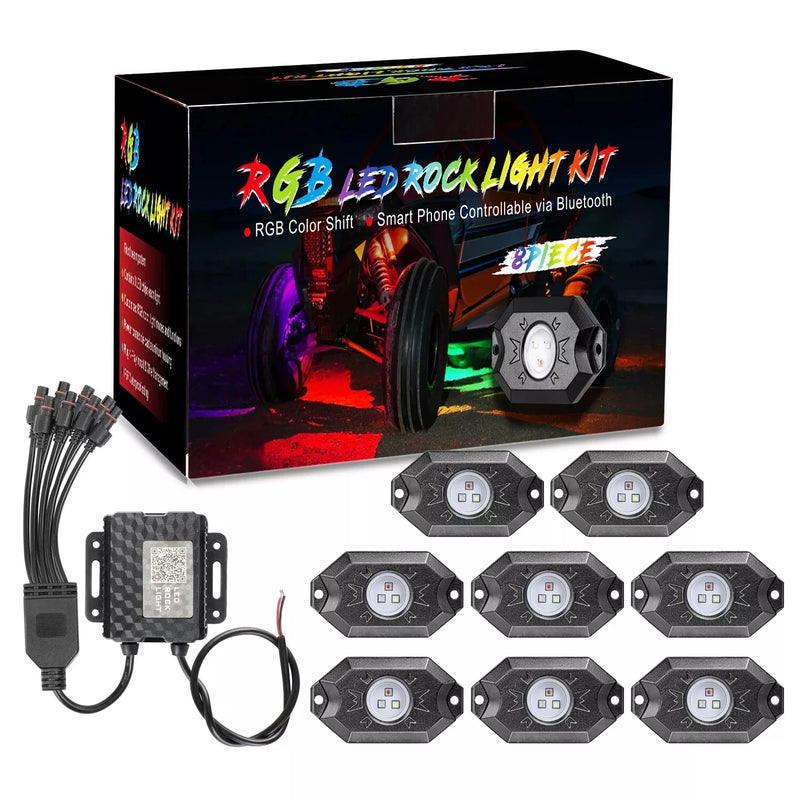 For Kawasaki Teryx 800/KRX 1000 UTV SXS 8x RGB LED Rock Lights Offroad Underglow Wireless Bluetooth Music Timing Truck Boat ATV