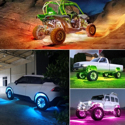 Multicolor Rock Lights Underglow for Trucks 4/6/8/10/12 Pods App Control 12V Off-Road Light Kit Jeep UTV SUV ATV RZR Trail Rig