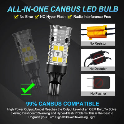 2x W16W T15 LED Bulbs 3030 SMD Canbus OBC Error Free LED Backup Light 921 912 W16W LED Bulbs Car Reverse Lamp Xenon White DC12V