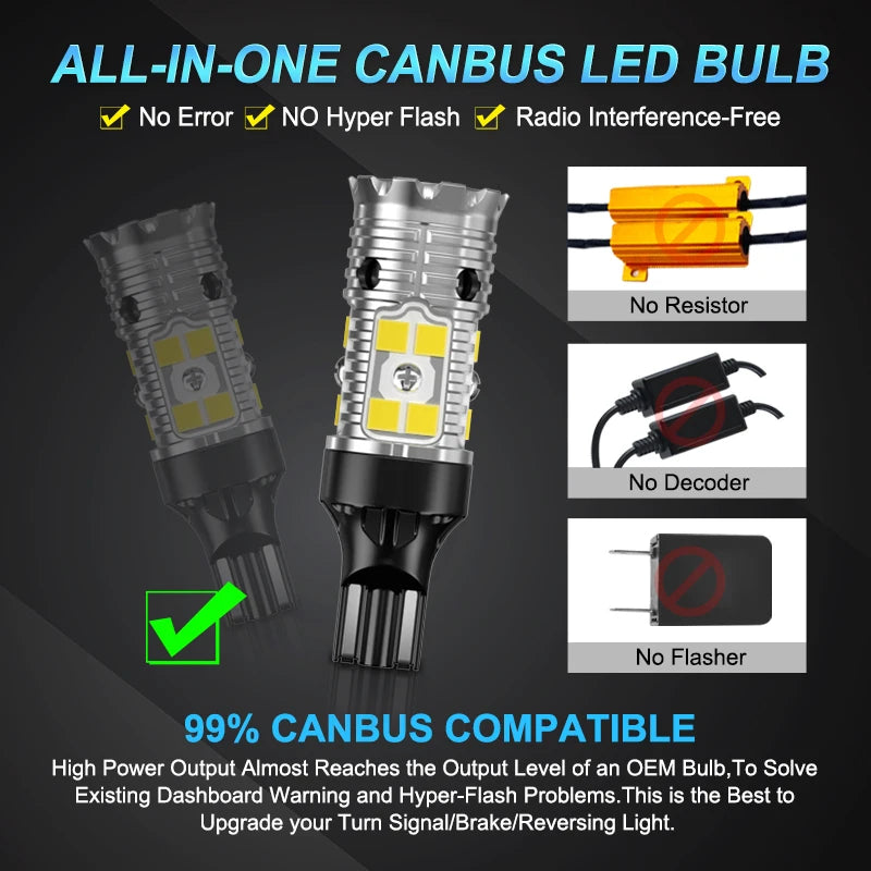 2x W16W T15 LED Bulbs 3030 SMD Canbus OBC Error Free LED Backup Light 921 912 W16W LED Bulbs Car Reverse Lamp Xenon White DC12V