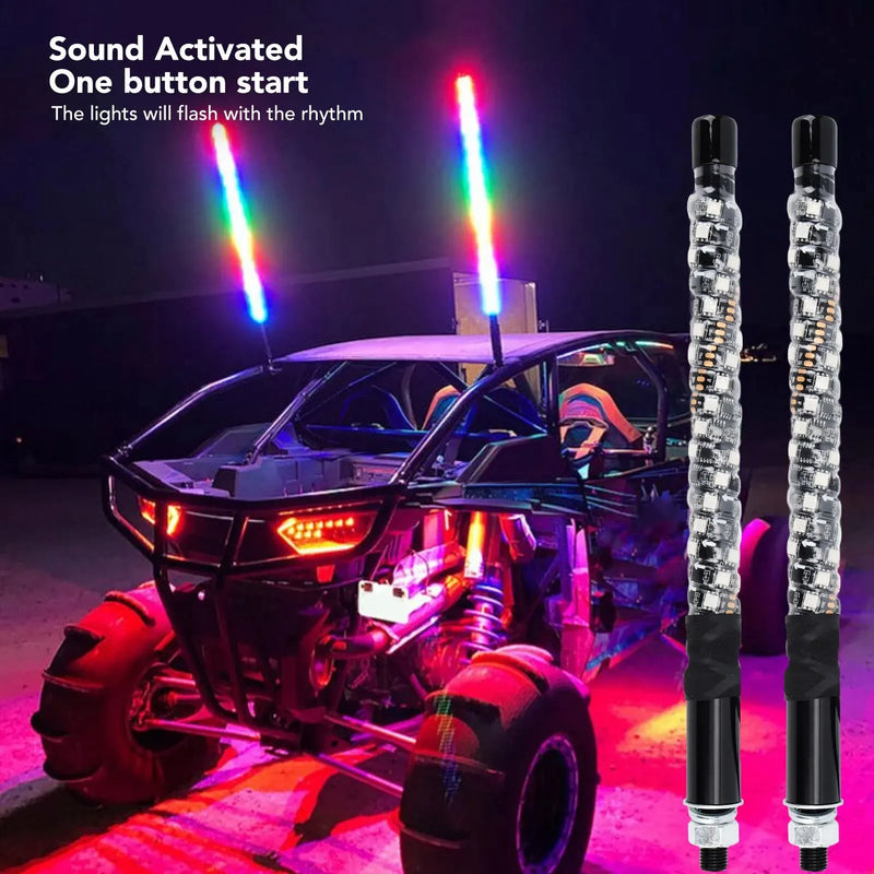 2PCS 1FT LED Whip Antennas UTV, ATV, Off Road RZR