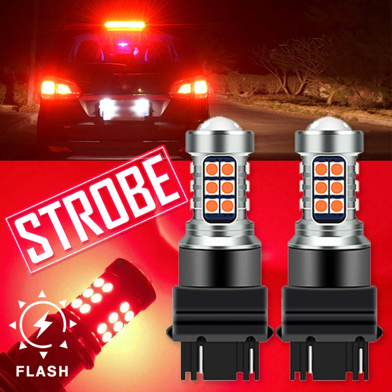 3157 Red LED Bright Strobe Flash Blinking Brake Tail Stop Light/Parking Bulbs