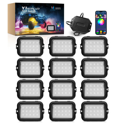 MICTUNING 12Pods Y1 Extensible RGB+IC LED Rock Lights Kit, Color Decorative Underbody Lights With Wireless APP Control For Truck