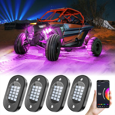 Multicolor Rock Lights Underglow for Trucks 4/6/8/10/12 Pods App Control 12V Off-Road Light Kit Jeep UTV SUV ATV RZR Trail Rig