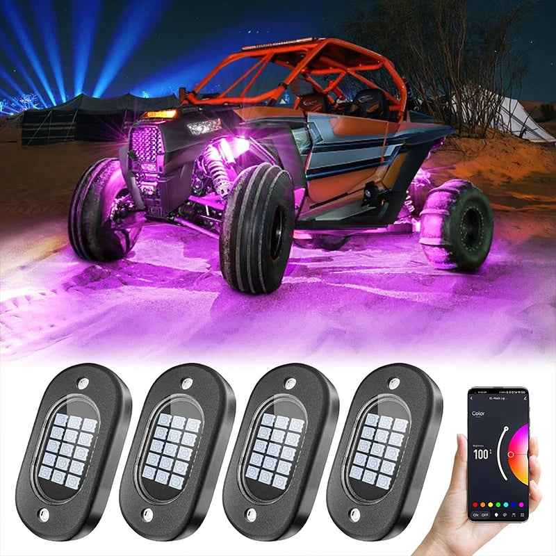 Multicolor Rock Lights Underglow for Trucks 4/6/8/10/12 Pods App Control 12V Off-Road Light Kit Jeep UTV SUV ATV RZR Trail Rig