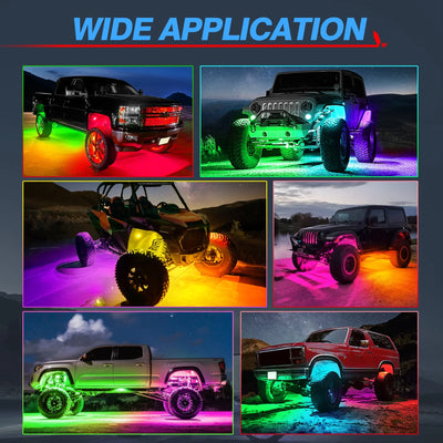 MICTUNING 12Pods Y1 Extensible RGB+IC LED Rock Lights Kit, Color Decorative Underbody Lights With Wireless APP Control For Truck