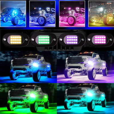 Multicolor Rock Lights Underglow for Trucks 4/6/8/10/12 Pods App Control 12V Off-Road Light Kit Jeep UTV SUV ATV RZR Trail Rig