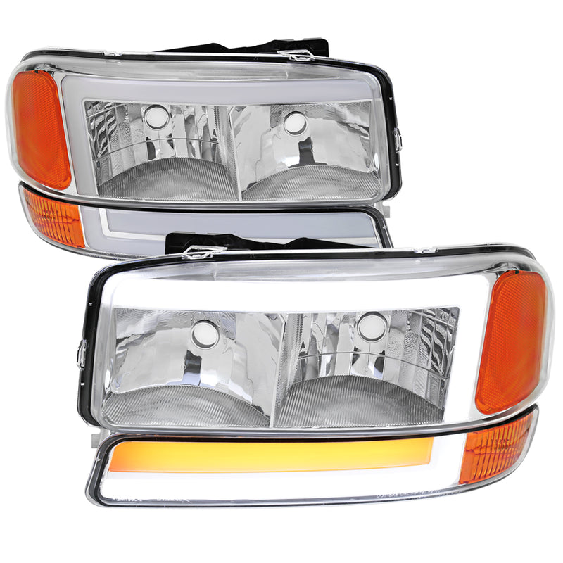 1999-2006 GMC Sierra/2007 Sierra Classic/2000-2006 Yukon/XL Factory Style Headlights and Sequential Turn Signal Bumper Lights (Chrome Housing/Clear Lens)