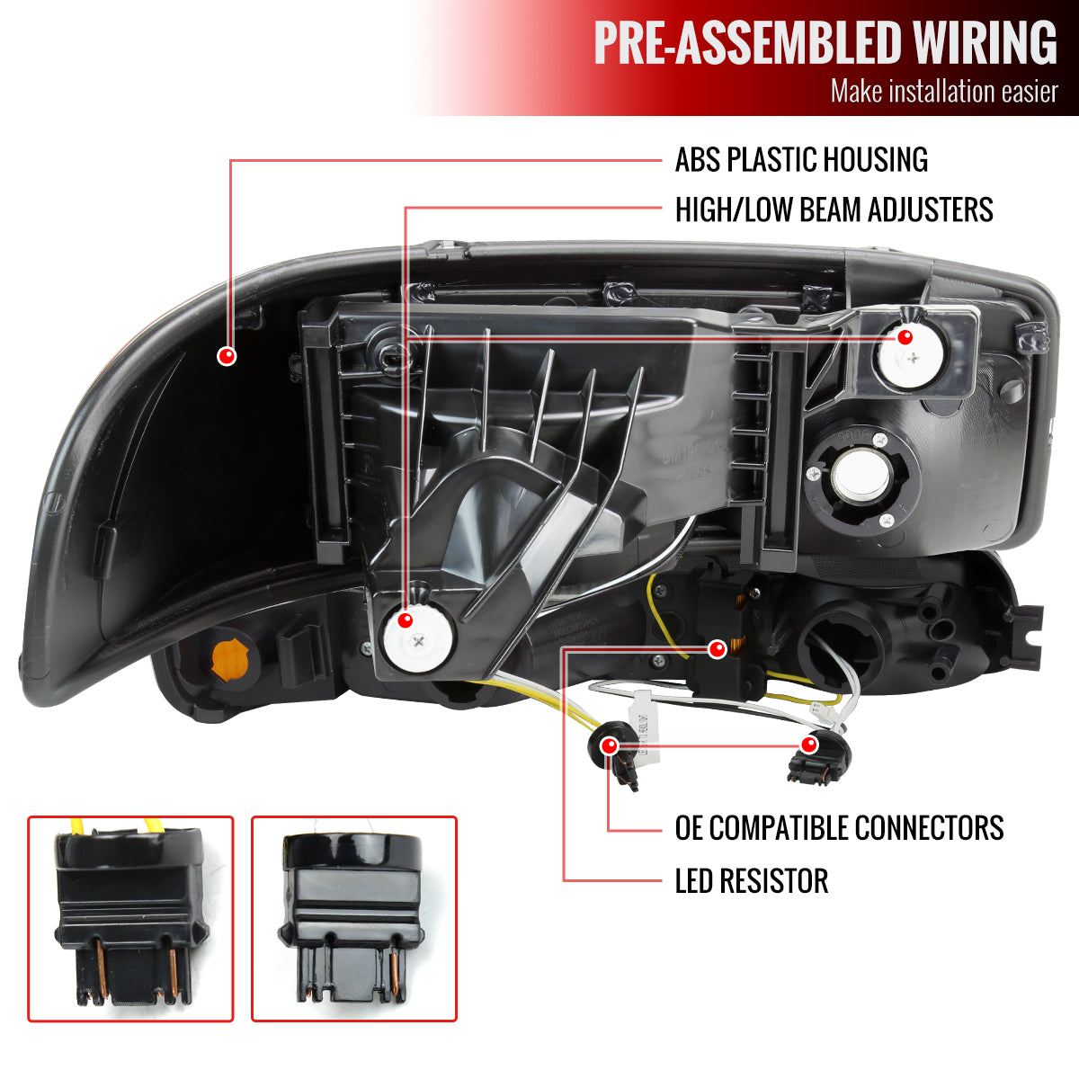 1999-2006 GMC Sierra/2007 Sierra Classic/2000-2006 Yukon/XL Factory Style Headlights and Sequential Turn Signal Bumper Lights (Matte Black Housing/Smoke Lens)