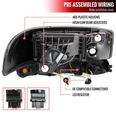 1999-2006 GMC Sierra/2007 Sierra Classic/2000-2006 Yukon/XL Factory Style Headlights and Sequential Turn Signal Bumper Lights (Matte Black Housing/Smoke Lens)