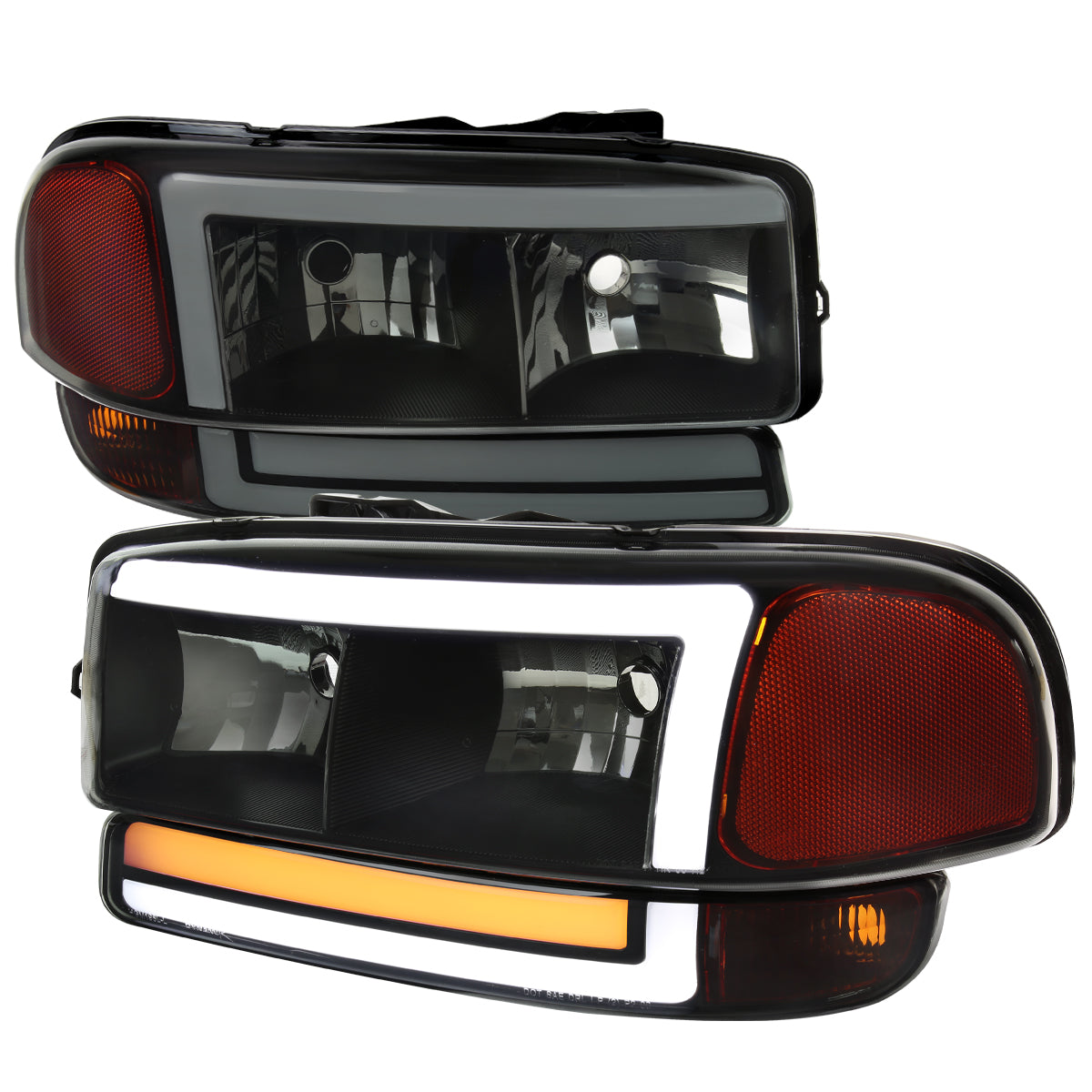 1999-2006 GMC Sierra/2007 Sierra Classic/2000-2006 Yukon/XL Factory Style Headlights and Sequential Turn Signal Bumper Lights (Matte Black Housing/Smoke Lens)