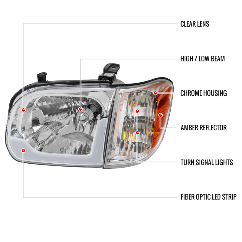 05-07 SEQUOIA LED BAR HEADLIGHT CORNER LIGHT COMBO CHROME HOUSING AND CLEAR LENS - USES STOCK BULBS