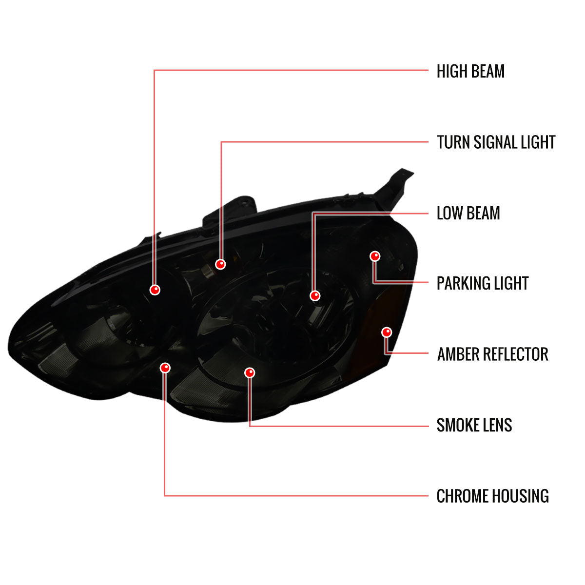 02-04 ACURA RSX HEADLIGHTS SMOKE