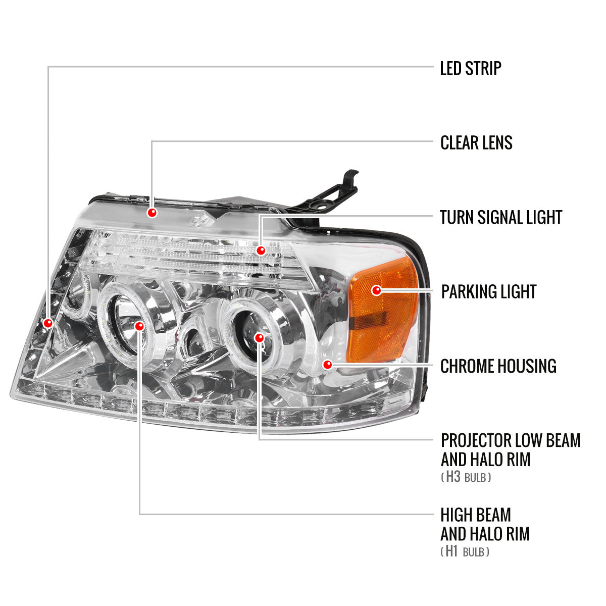 04-08 FORD F150 R8 PROJECTOR HEADLIGHT