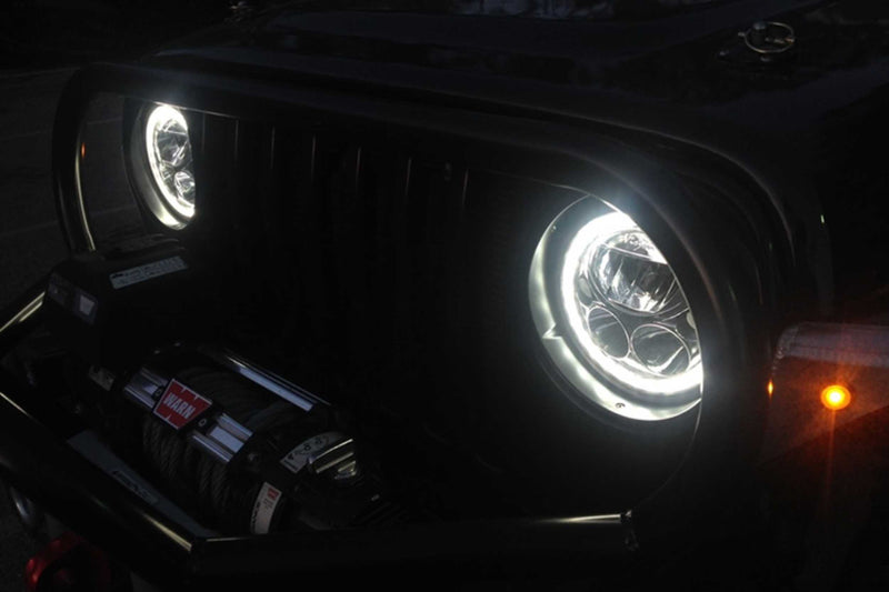 Vision X LED Headlights: Jeep Wrangler JK (07-16) (Set / 7in Round / Black / White Halo)