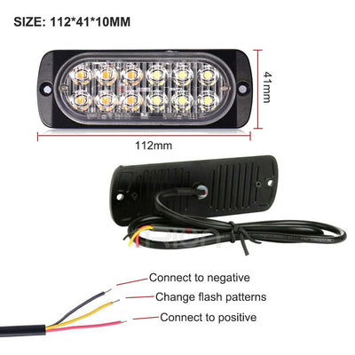 2/4pcs 12 LED Strobe Warning Light 12V 24V Emergency Side Strobe Flashing Light