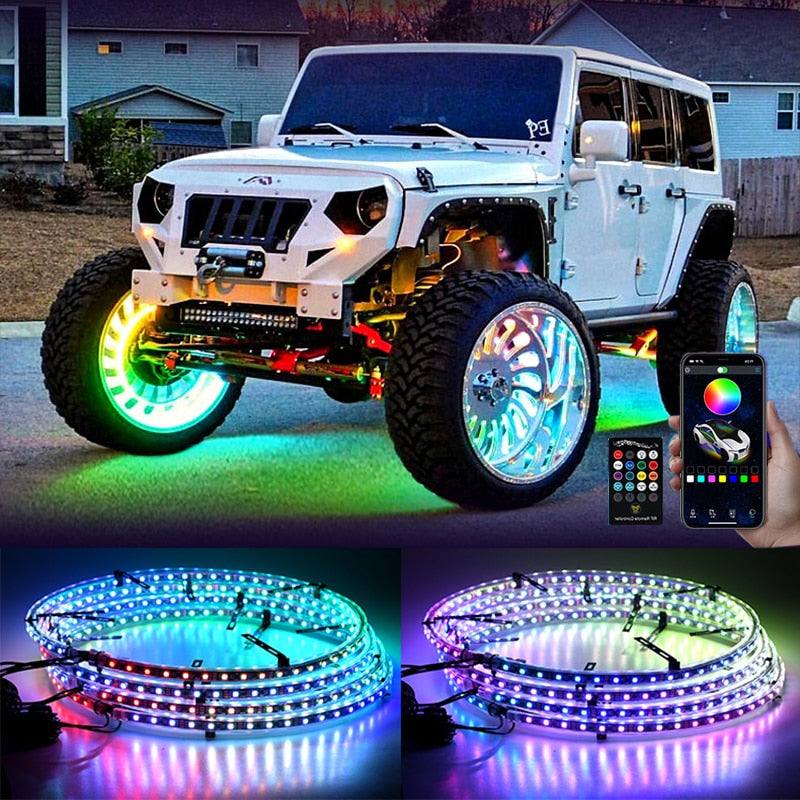 Wheel Lights Double-row set of 4 Waterproof 12V LED RGB Chasers