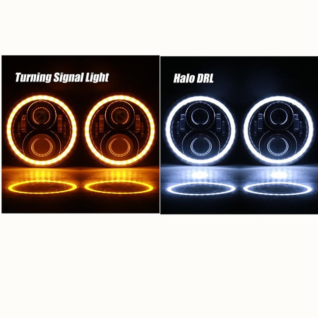 RGB 7" LED Headlight DRL Angel Eye Bluetooth Controlled for Jeep Wrangler