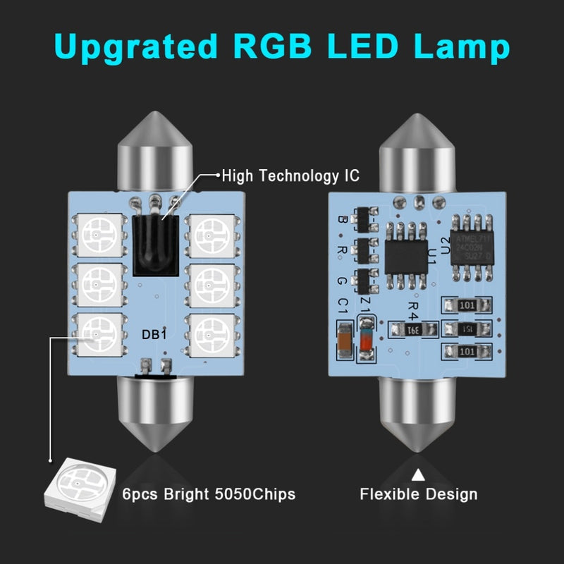 LED 31mm 36mm 39mm 41mm RGB Dome Light bulb 12V with Remote Control