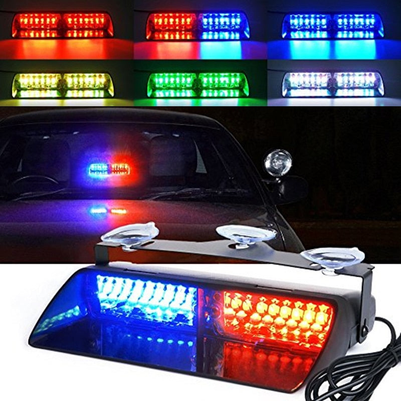 Police Lights Car LED Strobe Light Red/Blue Amber/White Signal Lamps Windshield Warning Light 12V