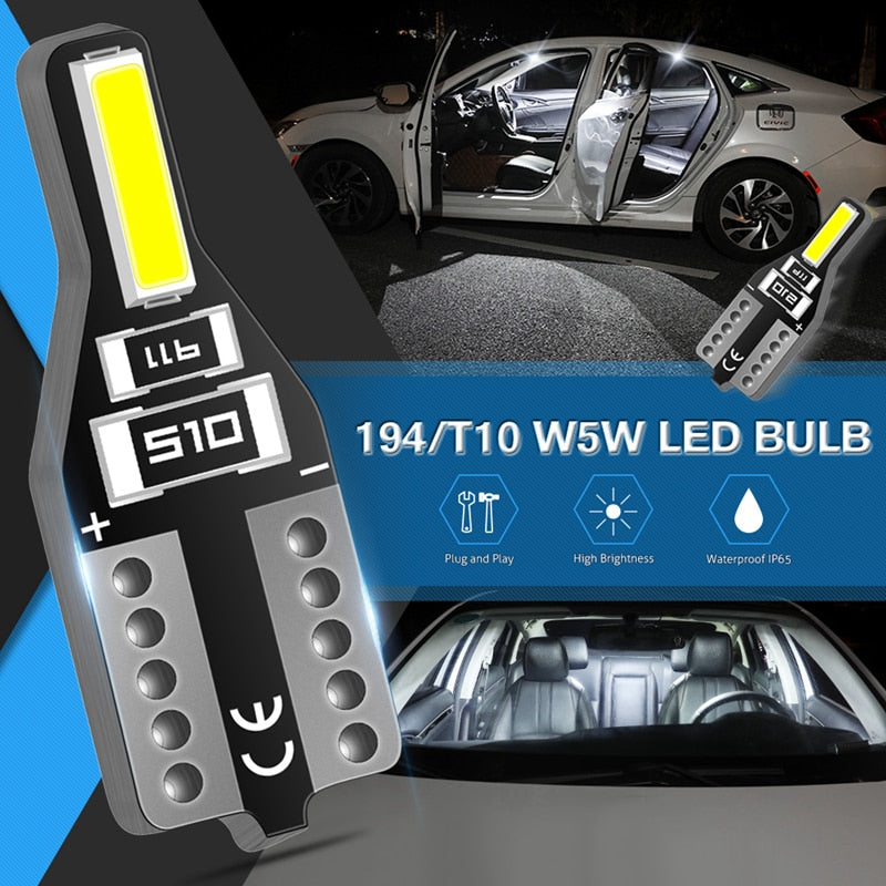 Super Bright 2x T10 LED Car 12V White