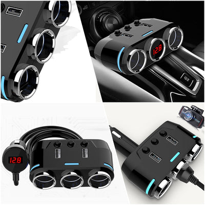 12V-24V 3-outlet Car Cigarette Lighter USB Charger Adapter