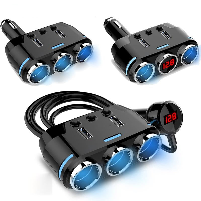 12V-24V 3-outlet Car Cigarette Lighter USB Charger Adapter