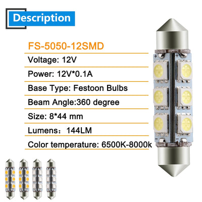 10pcs 44mm 12V 5050 12 SMD LED's Bulb Car Dome Light White Blue Red Green Amber 6500K-8000k