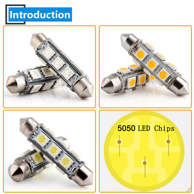 10pcs 44mm 12V 5050 12 SMD LED's Bulb Car Dome Light White Blue Red Green Amber 6500K-8000k