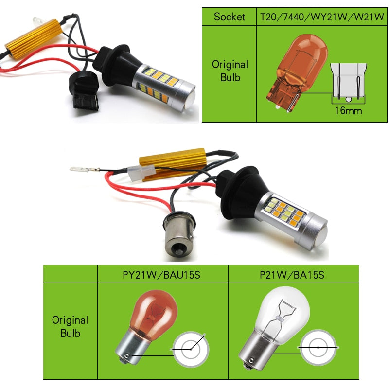 Can-BUS Switchback Car LED Turn Signal Light DRL Dual Mode 1 pair