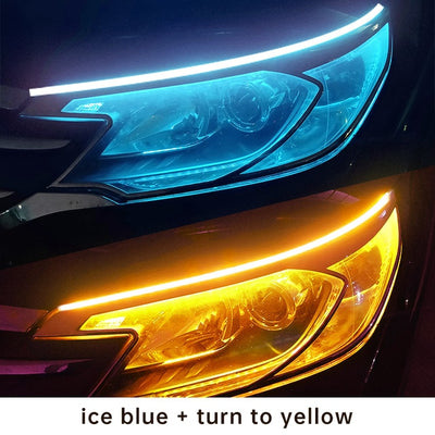 2pcs LED DRL Car DRL Flexible Waterproof Strip Auto Headlights White Turn Signal Yellow Flow Lights 12V