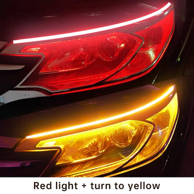 2pcs LED DRL Car DRL Flexible Waterproof Strip Auto Headlights White Turn Signal Yellow Flow Lights 12V